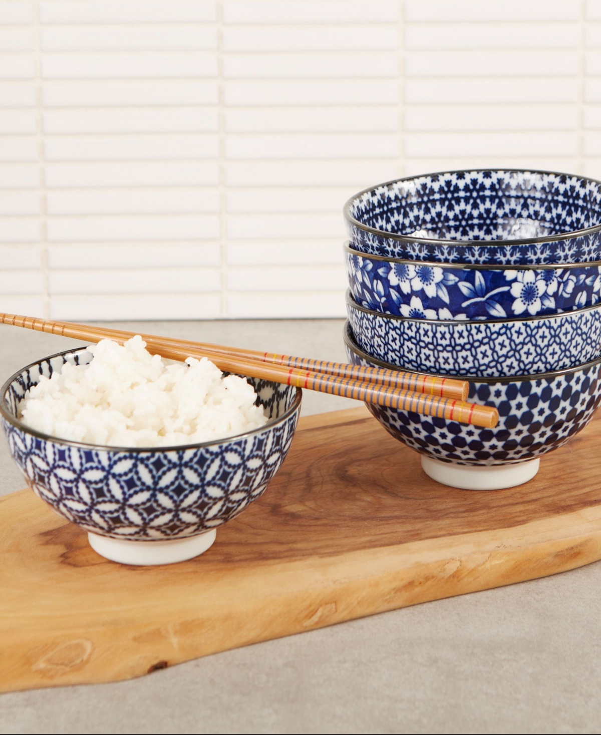 Shop Rsvp International 8 Oz. Japanese Porcelain Bowls, Set Of 5 In Blue,white