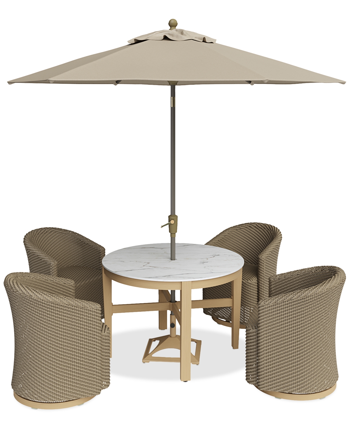 Agio Reid Outdoor Dining 5pc Set (round Table & 4 Swivel Chairs) In Beige