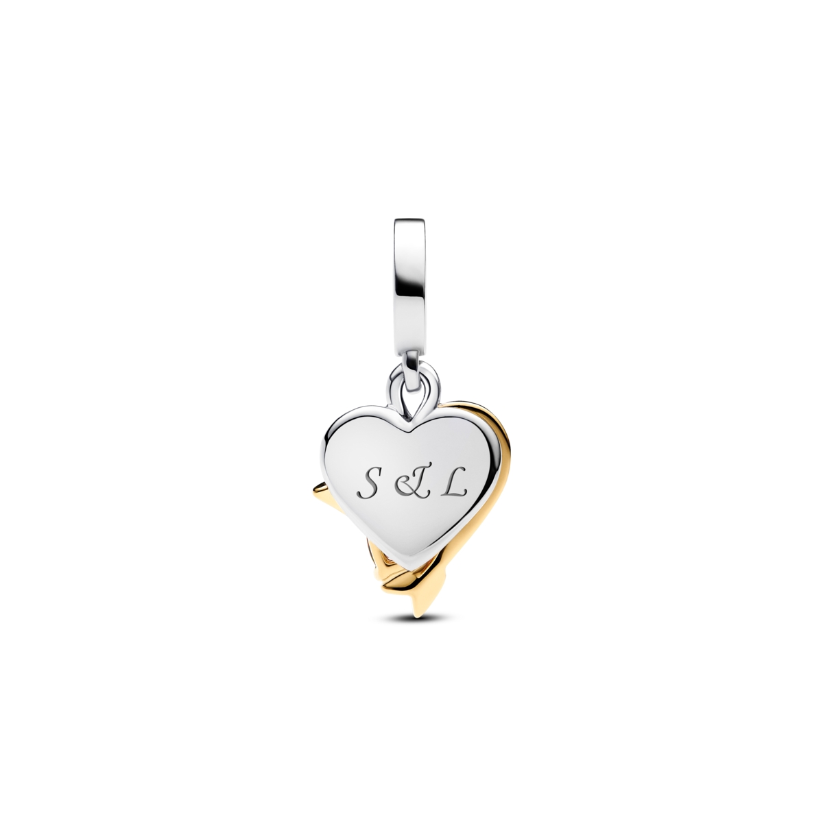 Pandora Engravable Heart And Arrow Double Dangle Charms In Two Tone