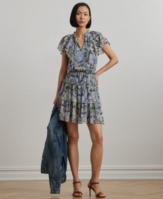 Lauren Ralph Lauren - Petite Floral Ruffle-Trim Georgette Dress