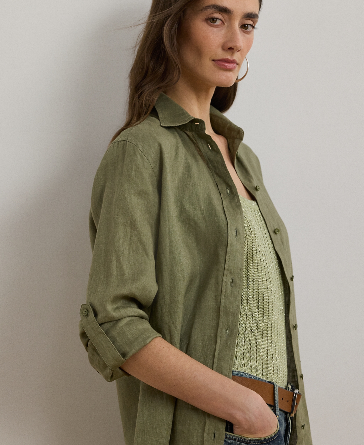 Ralph Lauren Plus Size 100% Linen Roll-tab Shirt