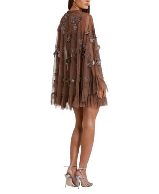 Mac Duggal Women's Embellished Long Flare Sleeve Mesh A-Line