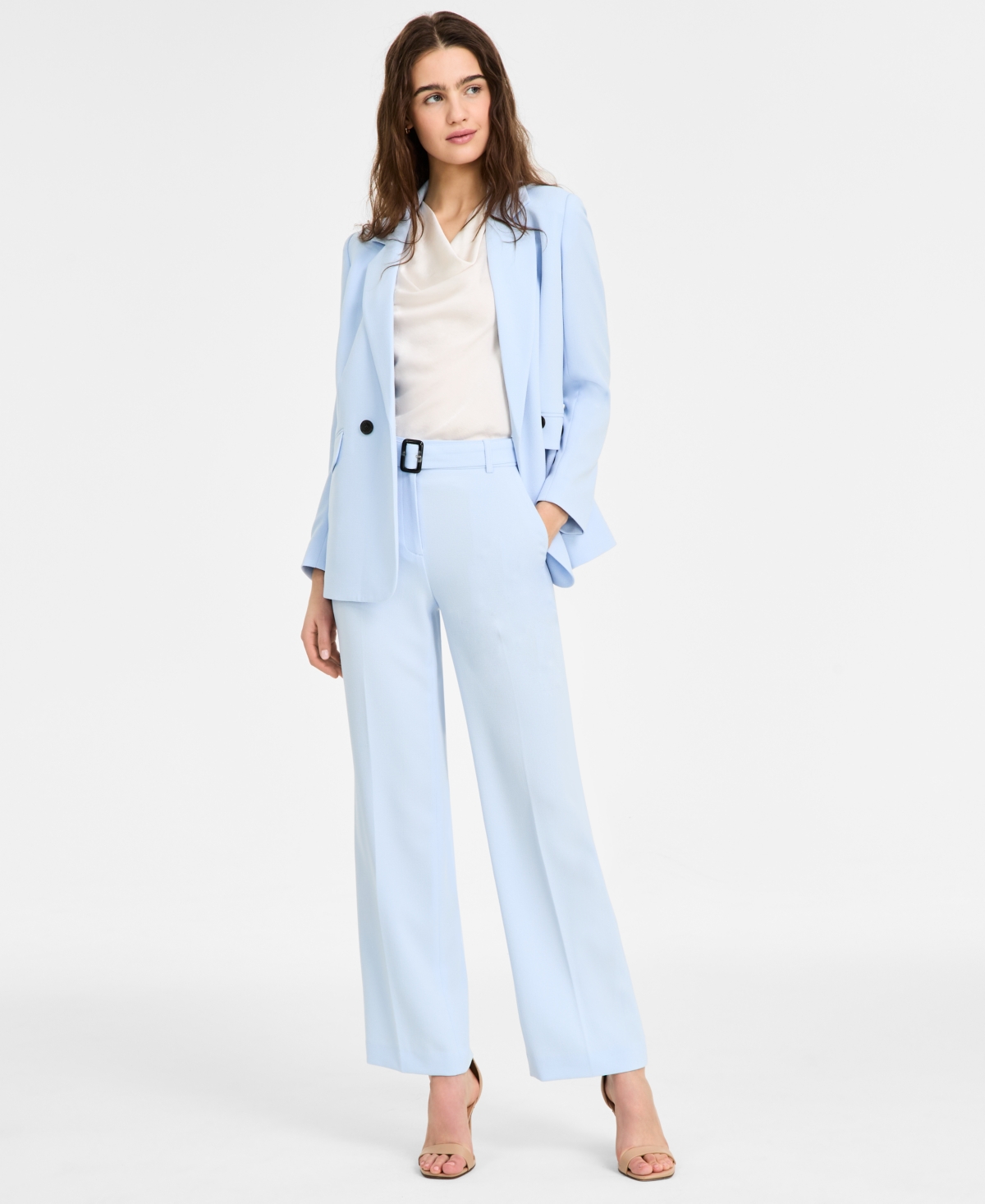 Women's High Rise Belted Wide Leg Pants, Exclusively at Macy's - Chateau Blue