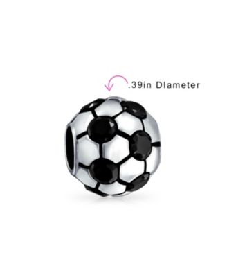 Black CZ Soccer Ball Mom Football Player Charm Bead Silver European Bracelet