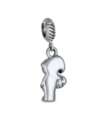 Cartoon Cheerleader Soccer Player Dangle Charm Bead Sterling Silver Bracelet