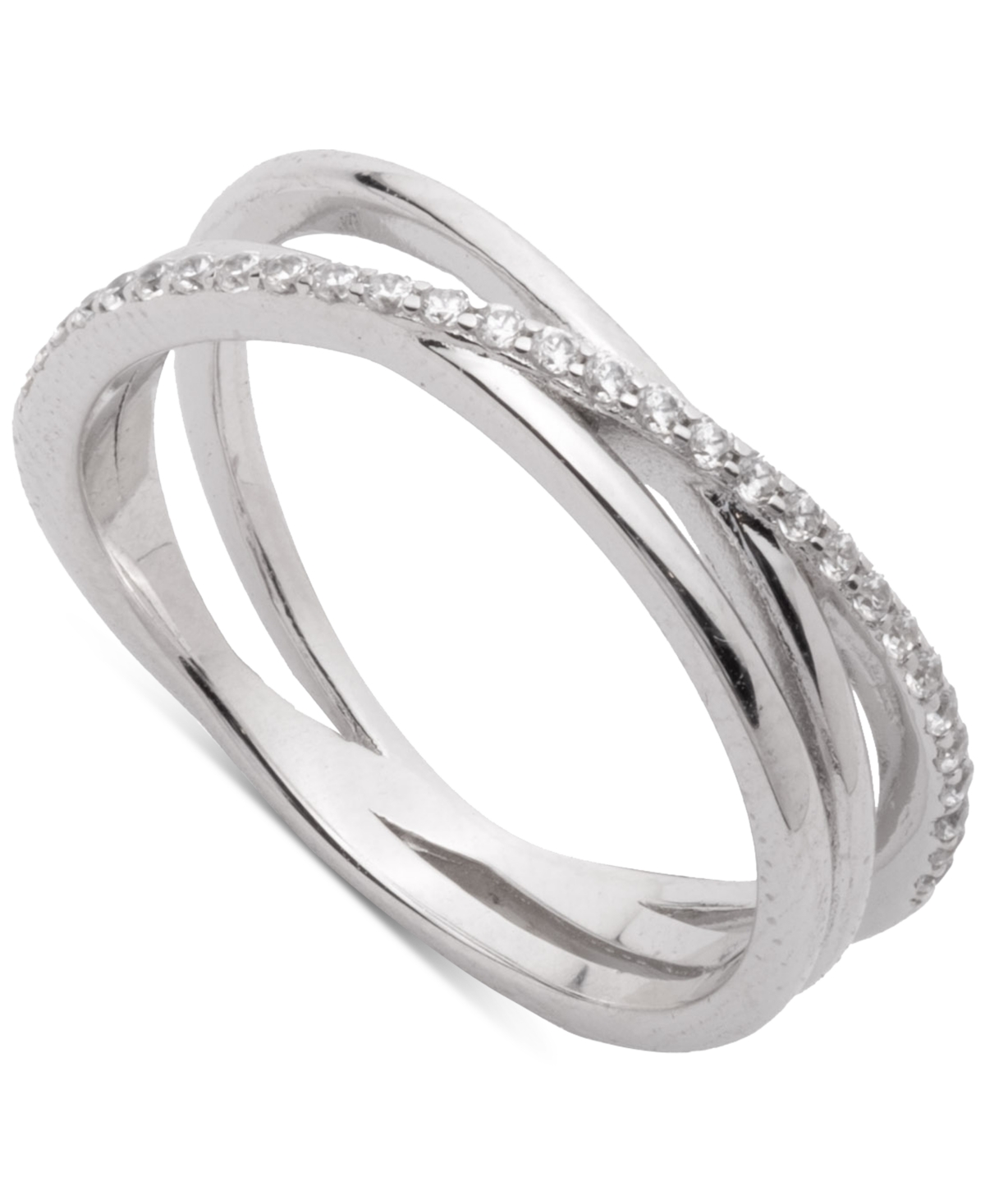 Ralph Lauren Sterling Silver Cubic Zirconia Pave Criss Cross Ring In Crystal,silver