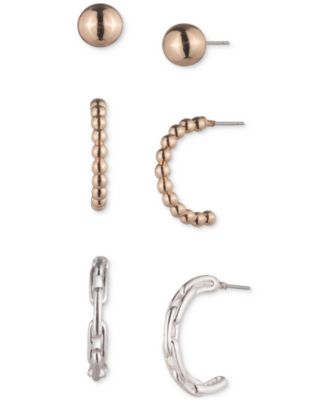 Lauren Ralph Lauren - Two-Tone 3-Pc. Set Beaded Stud & Hoop Earrings