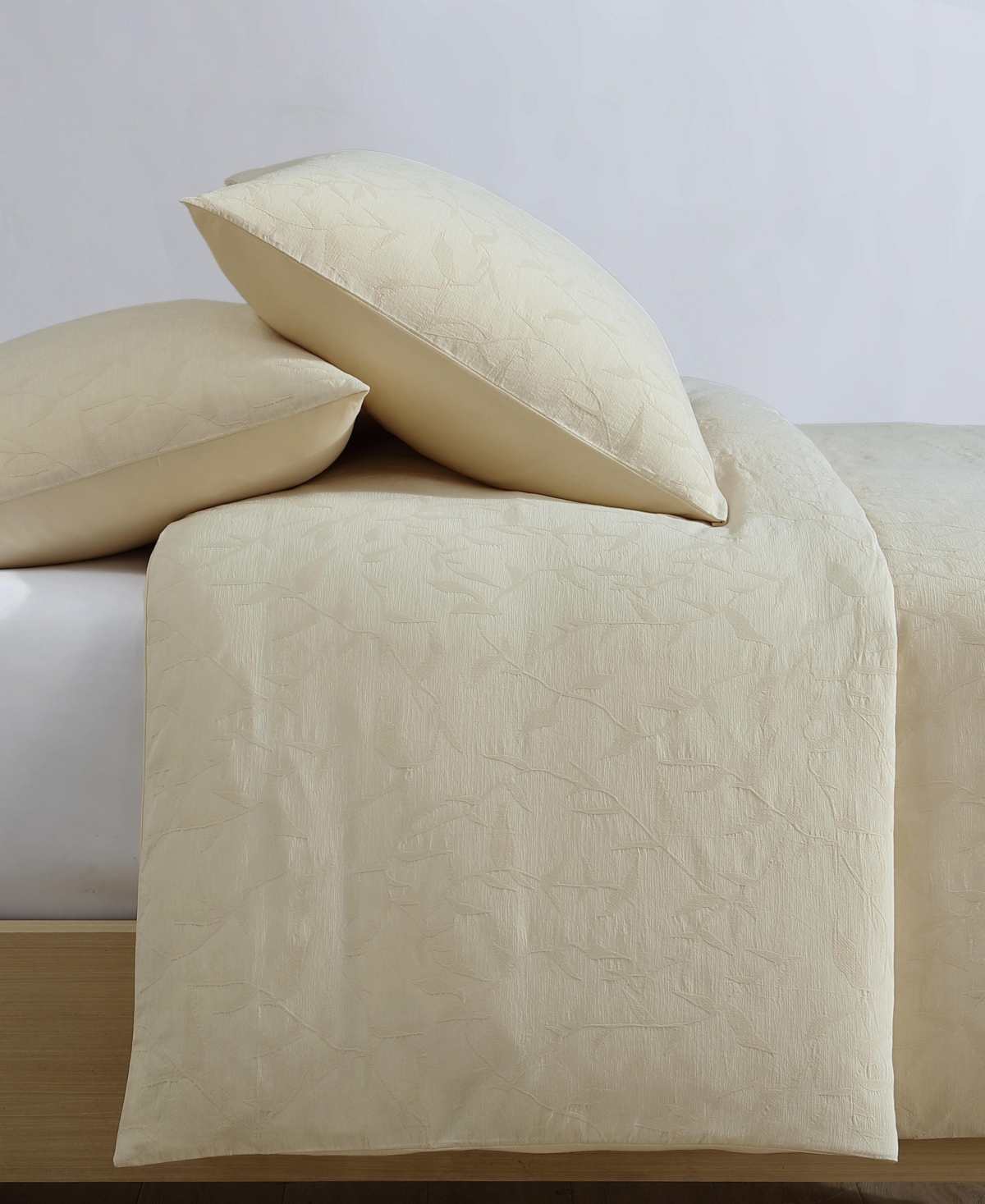 Calvin Klein Branching Leaves Cotton Jacquard 3-pc. Comforter Set, Queen In Cream