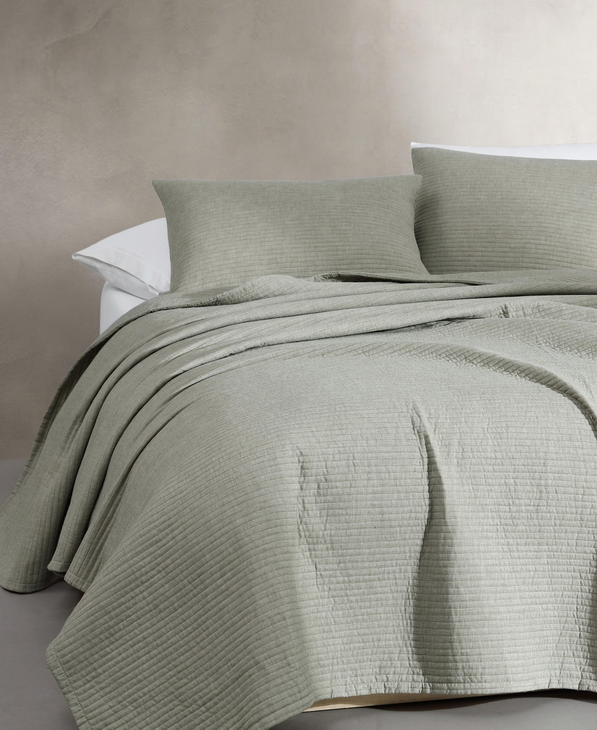Calvin Klein Mini Channel Stitch Solid 3-pc. Quilt Set, Queen In Vetiver Green