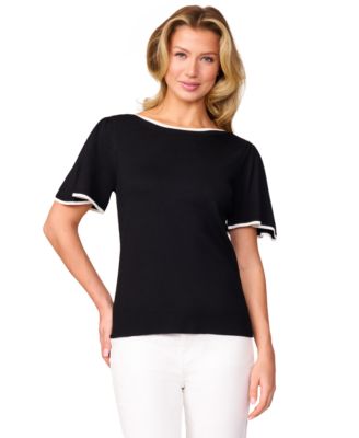 Petite Boat-Neck Flutter-Sleeve Sweater