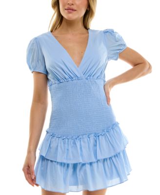 B Darlin - Juniors' Cotton Puff-Sleeve Smocked Dress