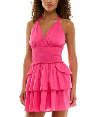 B Darlin - Junioirs' Cotton Halter Smocked-Waist Tiered Dress