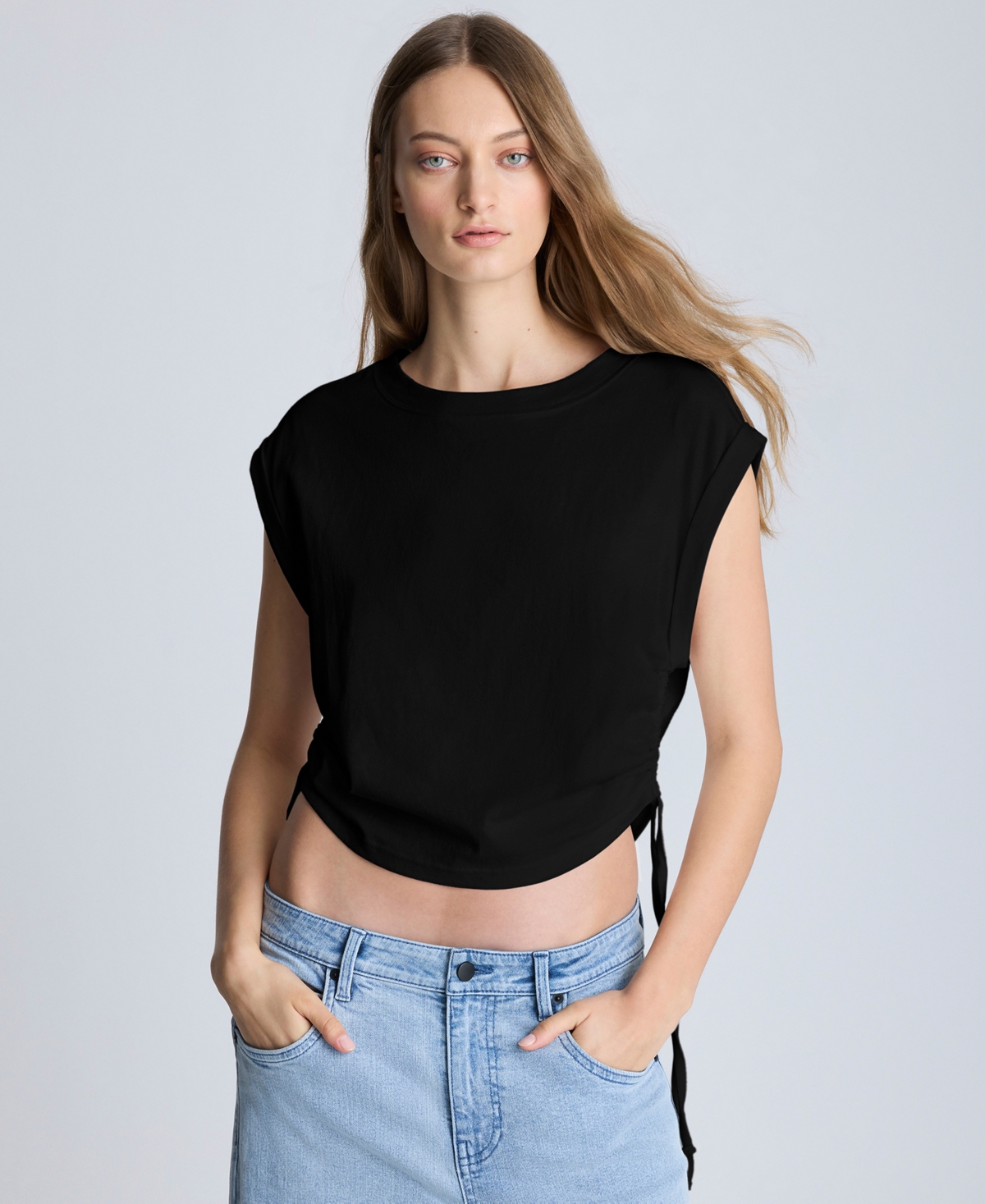 Kenneth Cole Crop Tank With Side Ruching In Black