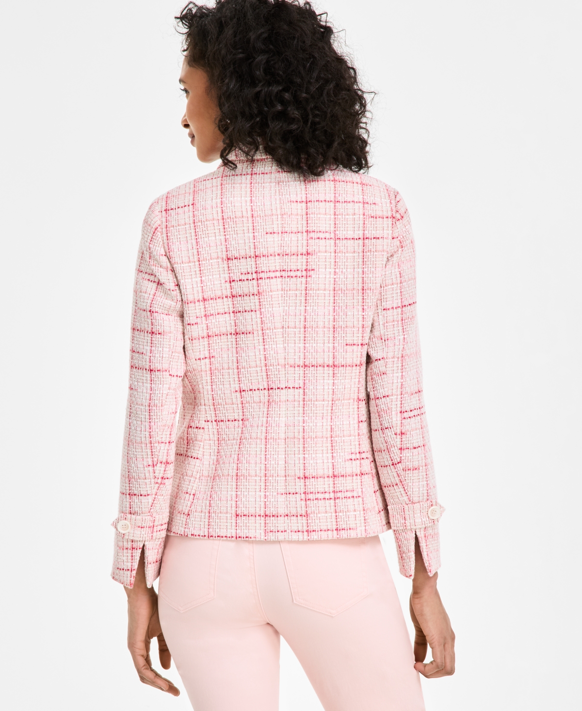 Shop Jones New York Women's Plaid Tweed Blazer In Petal Pink Multi