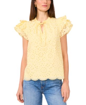 1.STATE - Women's Eyelet Flutter-Sleeve Top