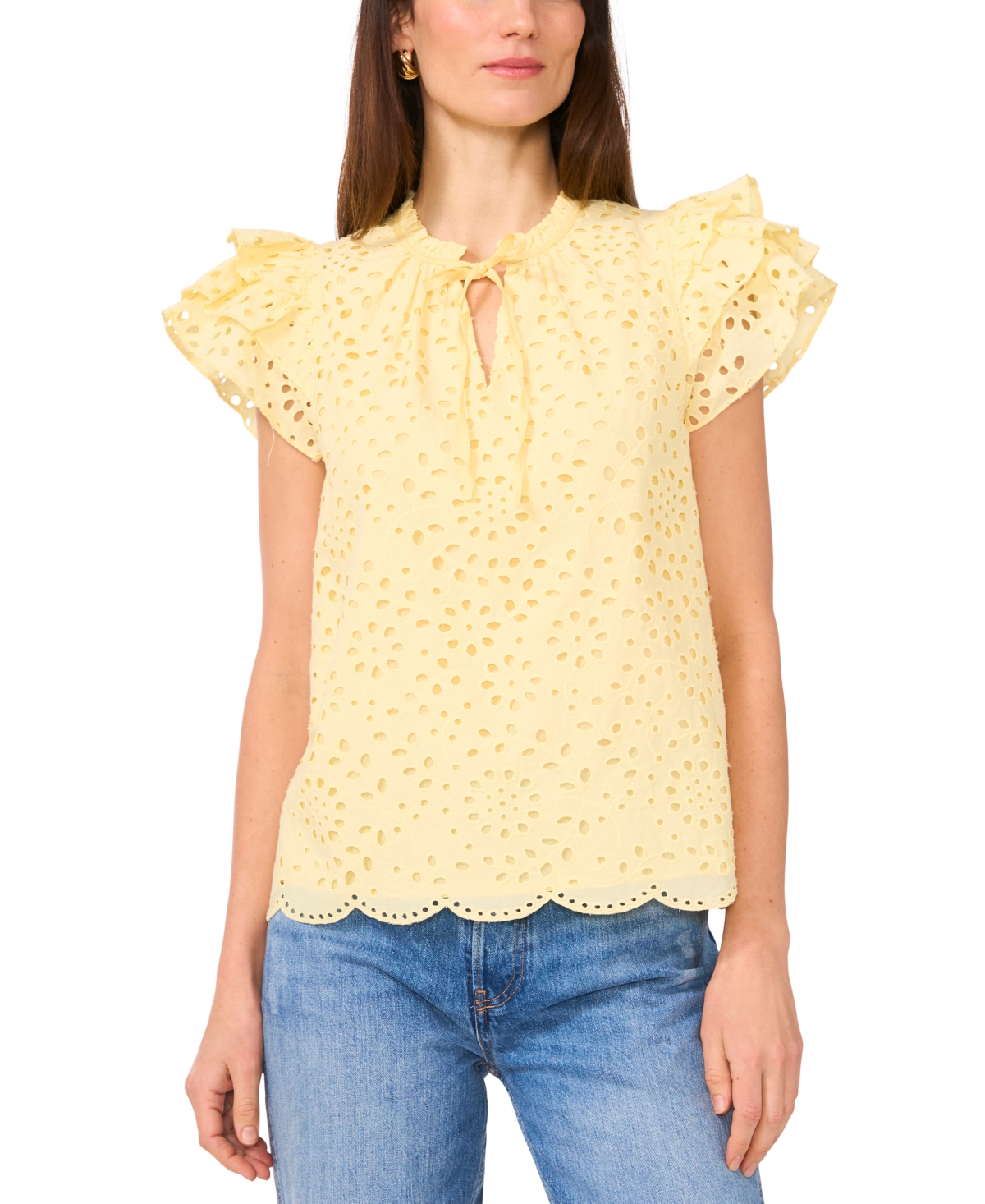 1.state Women's Eyelet Flutter-sleeve Top In Lemon Meringue