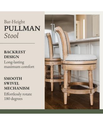 Pullman Bar Stool, Weathered Oak Finish w/ Sand Color Fabric Upholstery, Set of 2