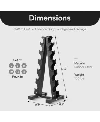 106 Pound Neoprene Coated Dumbbell Set with Stand, Black