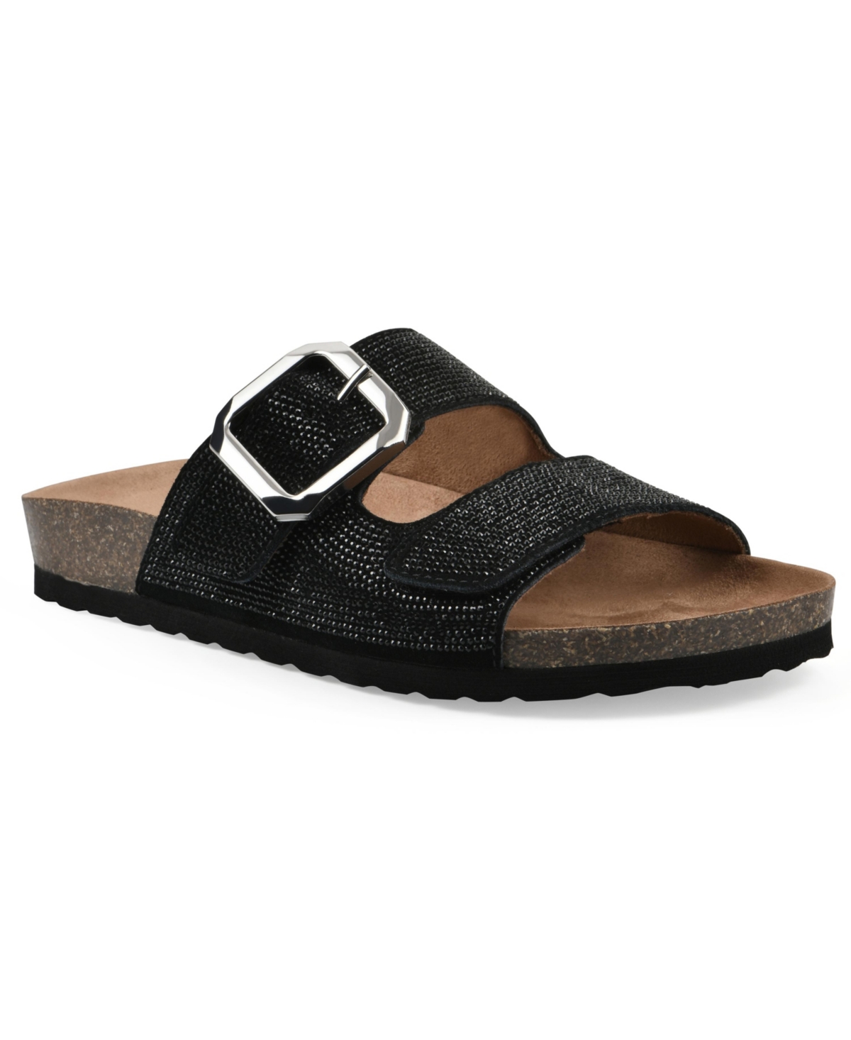 White Mountain Women's Granitas Round Toe Flat Sandals In Black Suede