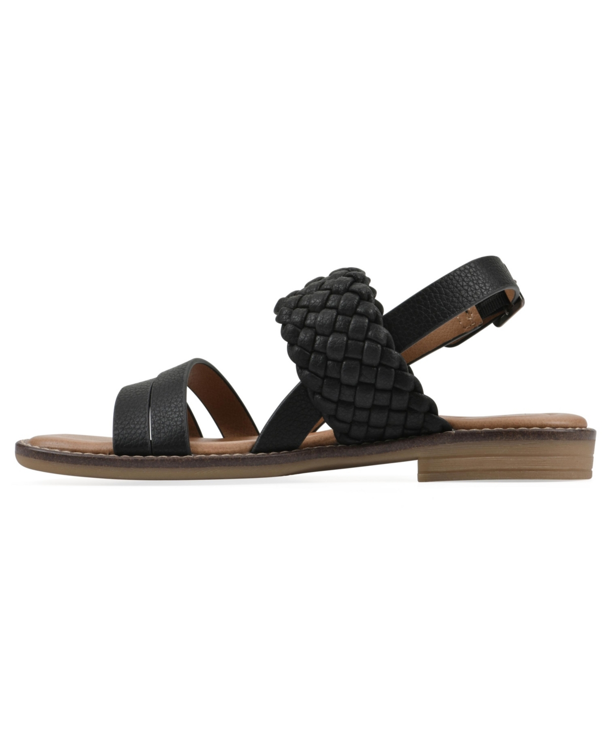 White Mountain Women's Macaroni Round Toe Flat Sandals In Black Smooth