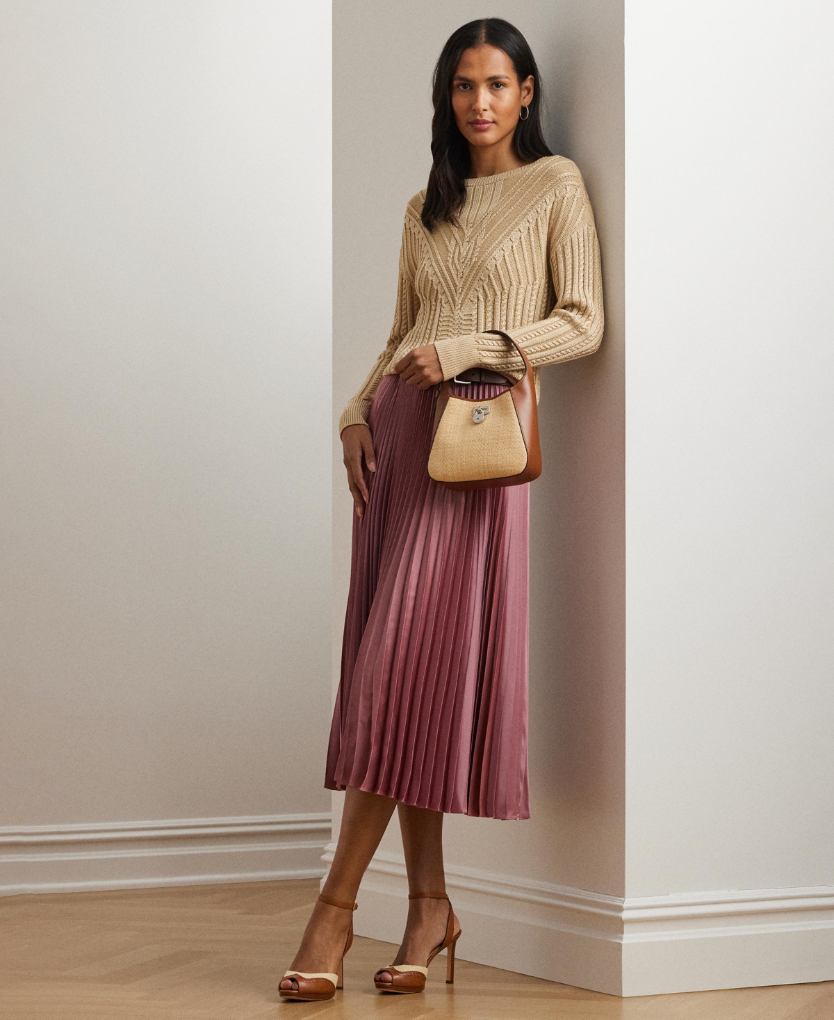 Ralph Lauren Cable-knit Cotton-blend Boatneck Sweater In Sand Dune