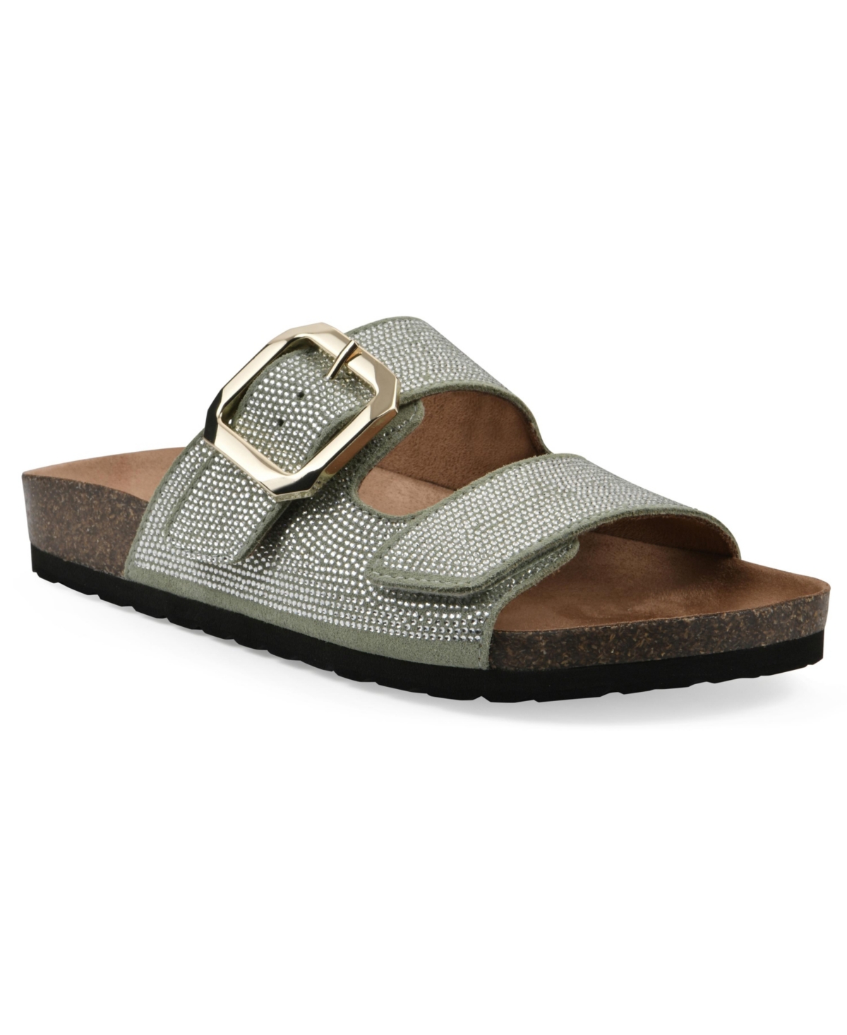 White Mountain Women's Granitas Round Toe Flat Sandals In Sage Green Suede