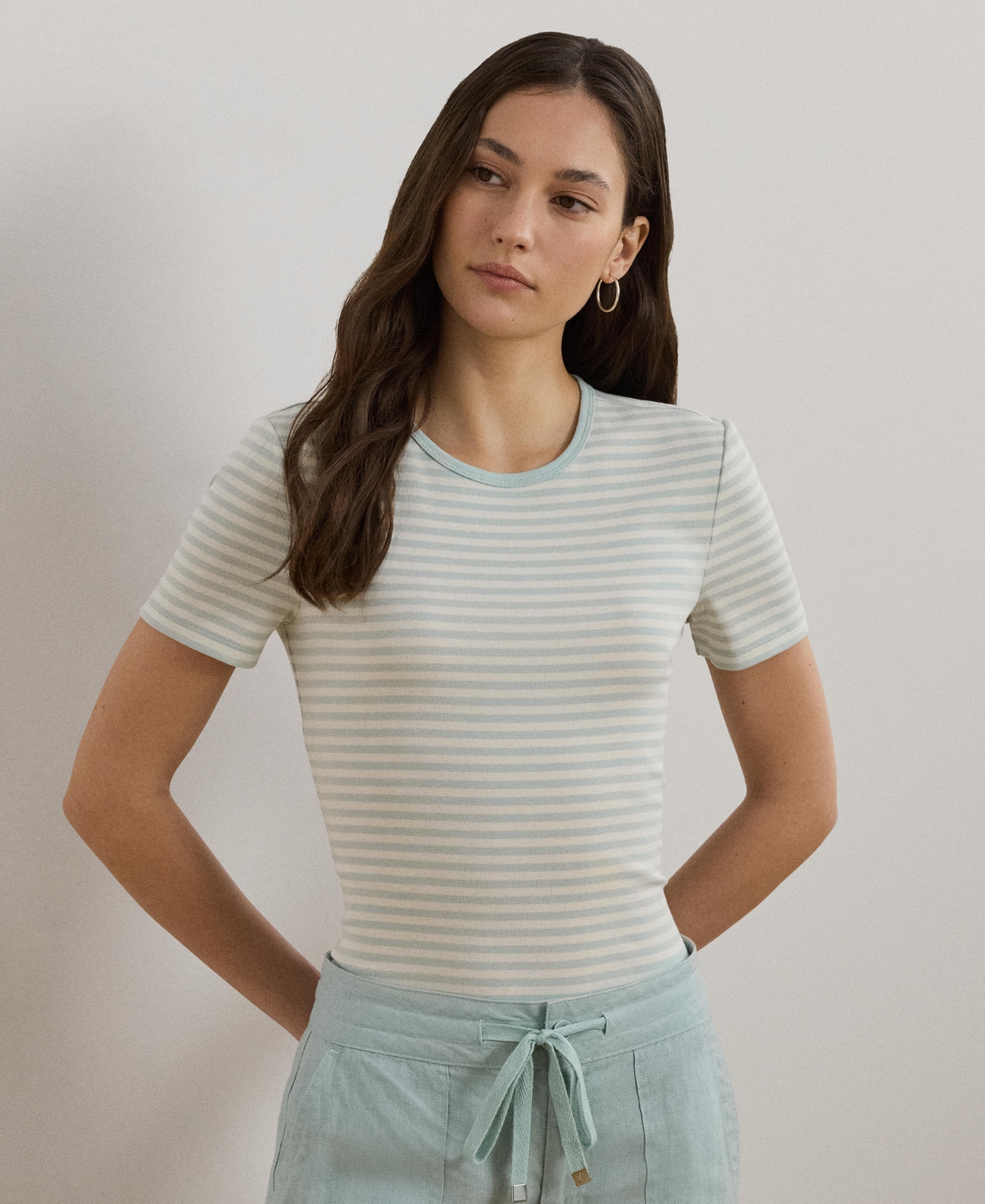 RALPH LAUREN WOMEN'S STRIPED STRETCH COTTON CREWNECK TEE 