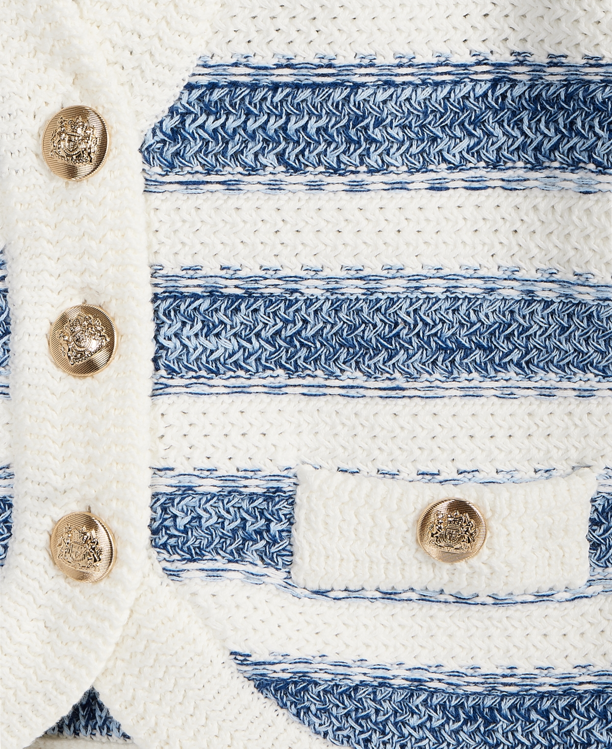 On 34th Women's Cotton Striped Curved-hem Cardigan, Exclusively At Macy's In Navy Combo