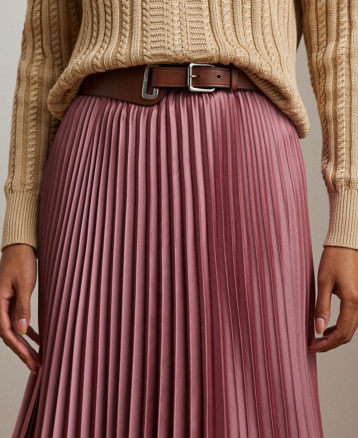 RALPH LAUREN WOMEN'S PLEATED SATIN CHARMEUSE SKIRT 