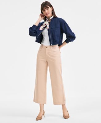 Women's Cropped Linen Utility Bomber, Exclusively at Macy's