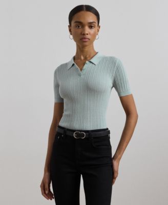 Lauren Ralph Lauren - Women's Pointelle-Knit Cotton-Blend Polo Sweater