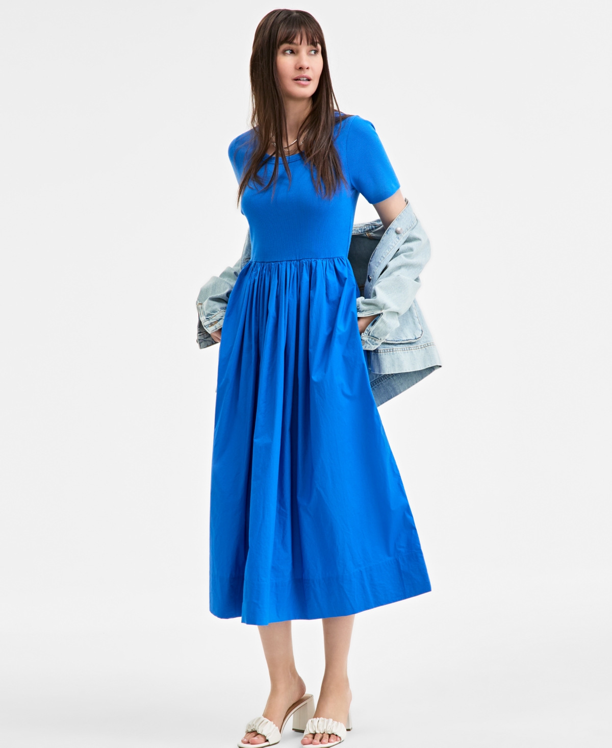 On 34th Trendy Plus Size Scoop-neck Mixed-media Midi Dress, Exclusively At Macy's In Seaport