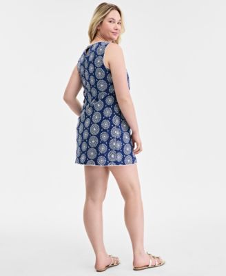 Women's Sleeveless Scallop-Edge Eyelet Shift Dress, Created for Macy's 
