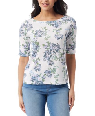Gloria Vanderbilt - Women's Alanis Printed Cuffed-Sleeve T-Shirt