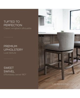 Hugo Bar Stool in Reclaimed Oak Finish with Ash Grey Fabric, Set of 2