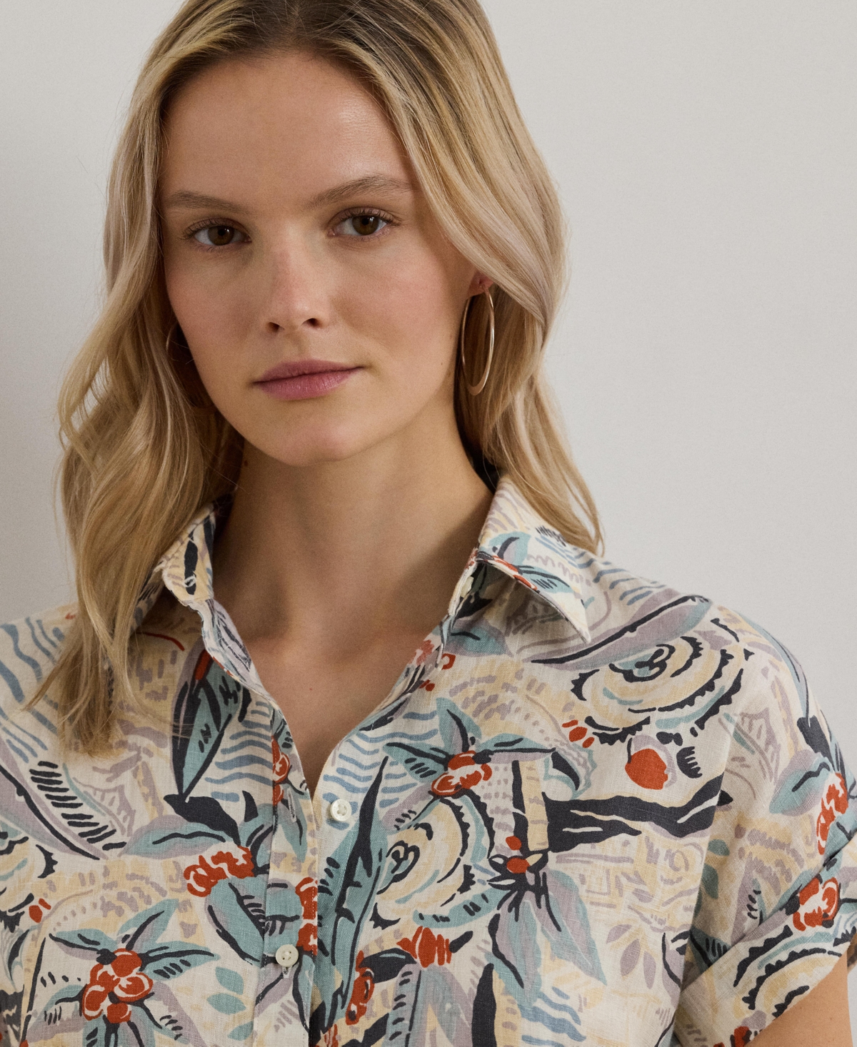 Shop Ralph Lauren Women's Relaxed-fit Print Short-sleeve Shirt, Regular & Petite In Cream Multi
