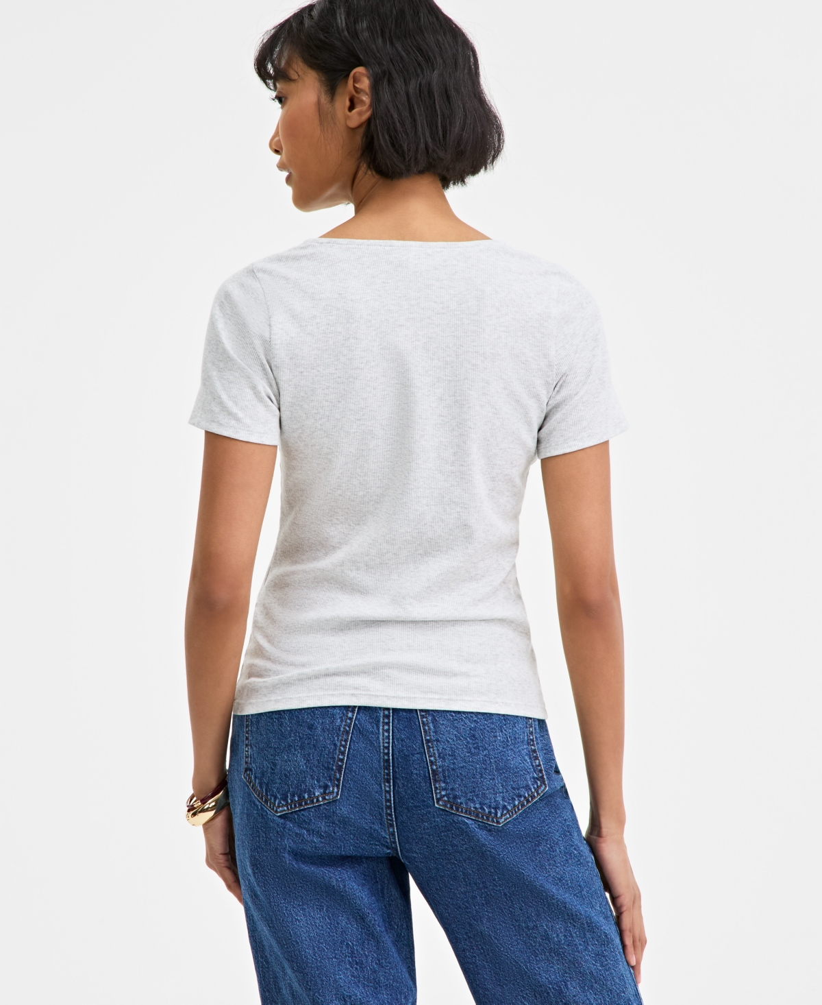On 34th Women's Snap-front Rib-knit Top, Exclusively At Macy's In Silver Heather