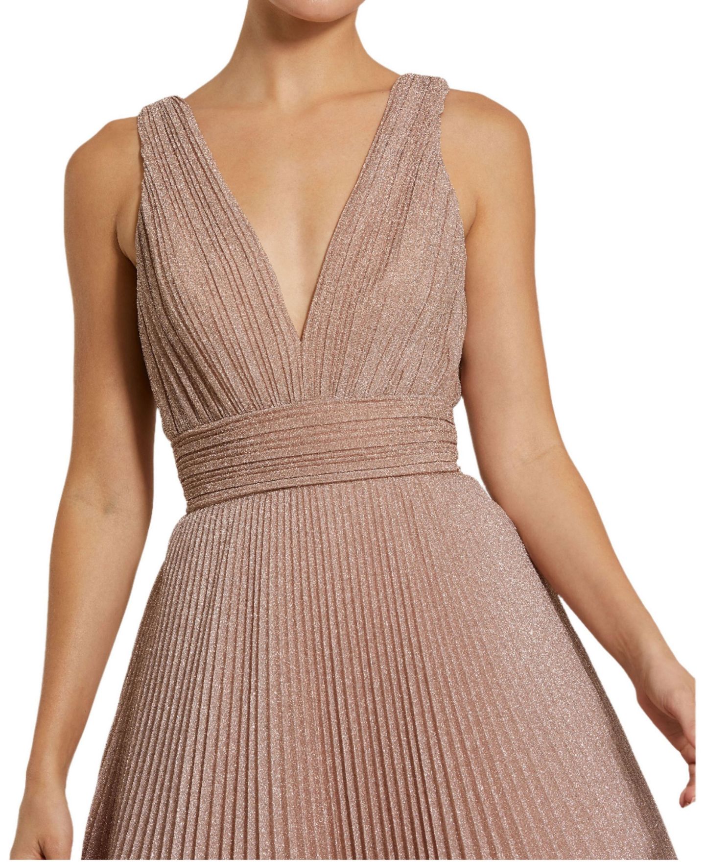 Женское платье Mac Duggal Shimmering Georgette Pleated Sleeveless Gown, цвет: Розовое золото — фото 2