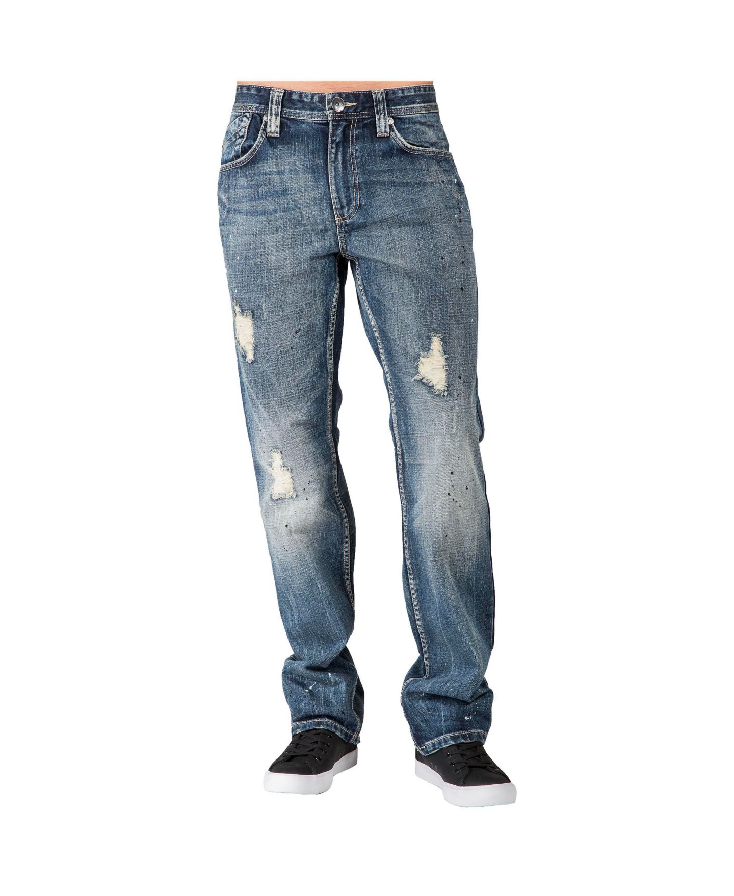 Мужские джинсы Level 7 Slim Straight Destroyed Sanding Whiskering Premium, цвет: Синий — фото 1