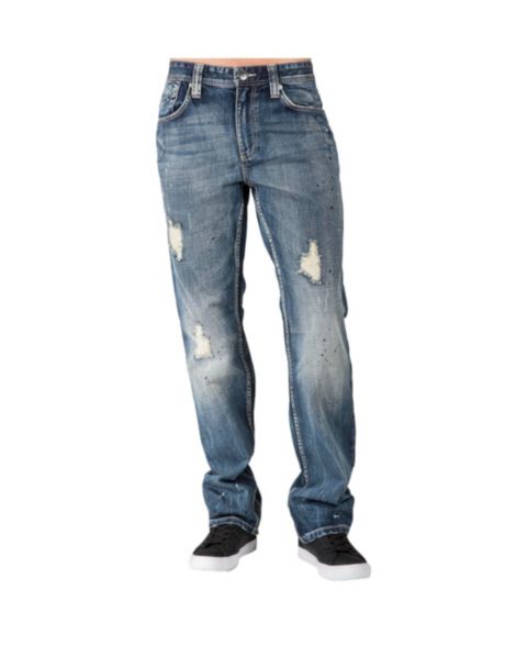 Мужские джинсы Level 7 Slim Straight Destroyed Sanding Whiskering Premium, цвет: Синий