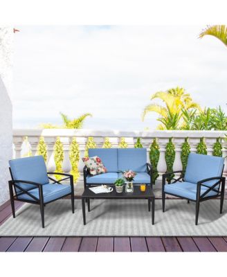 8PCS Patio Furniture Set Aluminum Frame Cushioned Sofa Chair Coffee Table