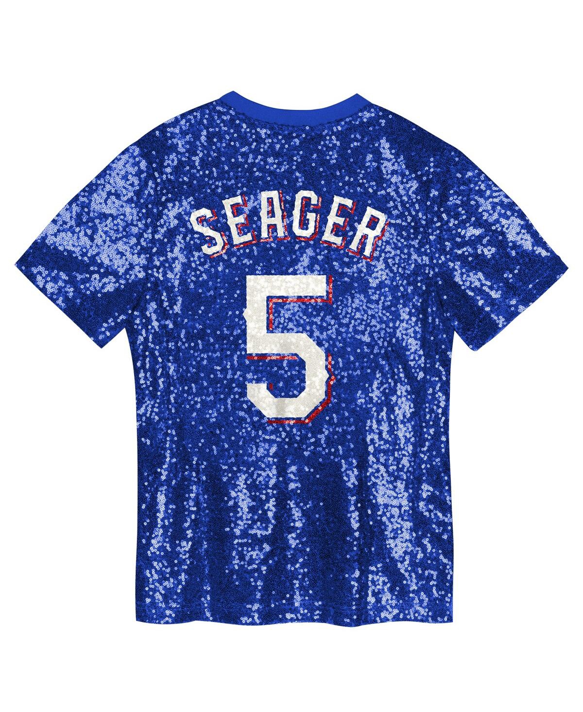Outerstuff Juniors Corey Seager Royal Texas Rangers Name Number Sequin V-neck Top In Royal