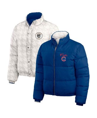 WEAR by Erin Andrews - Women's Royal/White Chicago Cubs Reversible Cropped Full-Zip Puffer Jacket