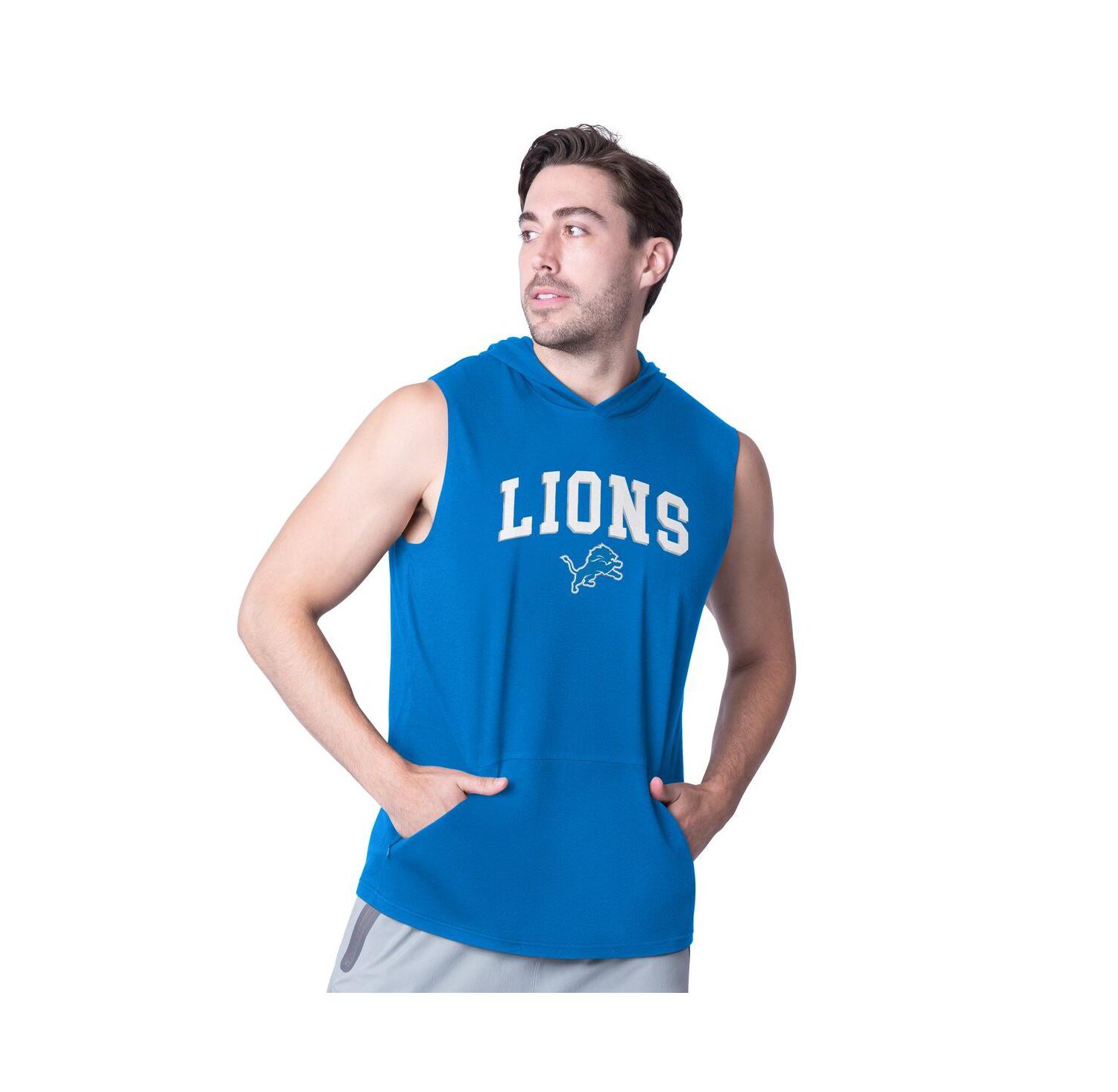 Men's Royal Detroit Lions Action Sleeveless Pullover Hoodie