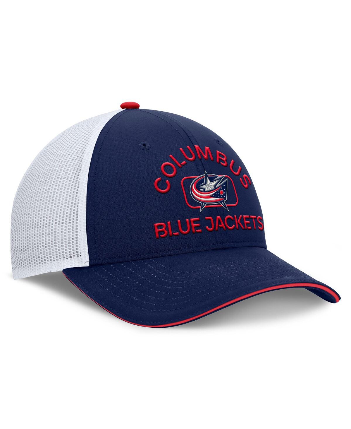 Fanatics Men's Navy/white Columbus Blue Jackets Authentic Pro Rink Trucker Hat In Navy,white