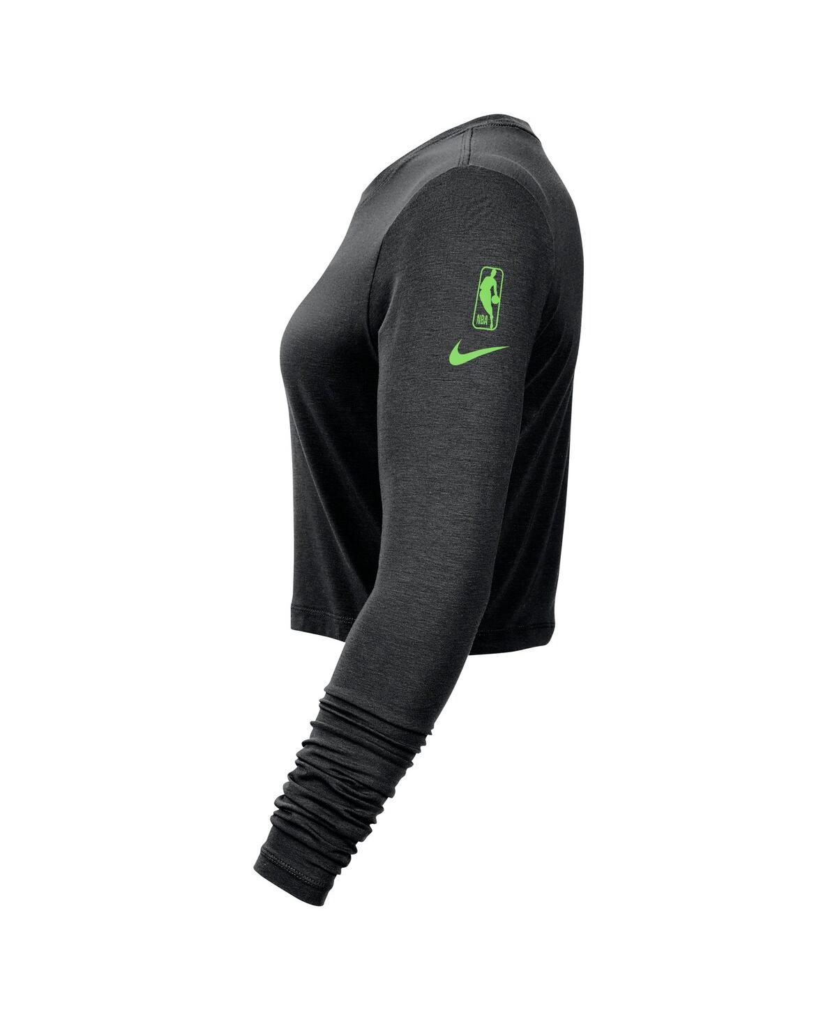 Nike Women's Black Boston Celtics 2024/25 City Edition Essential Logo Slim Fit Long Sleeve Cropped T-shir In Black