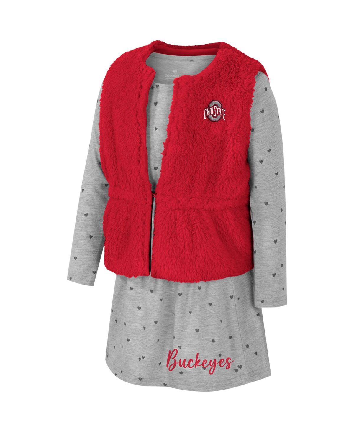 Colosseum Girls Toddler Scarlet Ohio State Buckeyes Meowing Vest Dress Set In Scarlet
