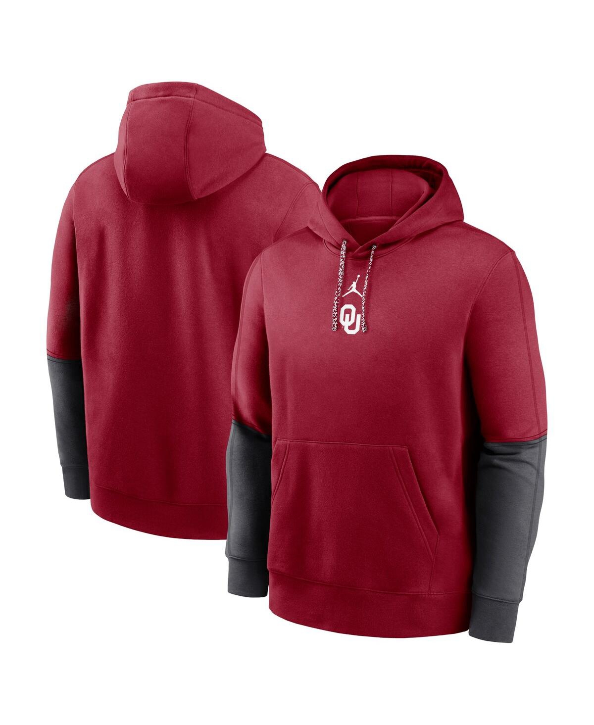Men's Crimson/Anthracite Oklahoma Sooners 2024 Sideline Club Pullover Hoodie - Crimson, Anthracite