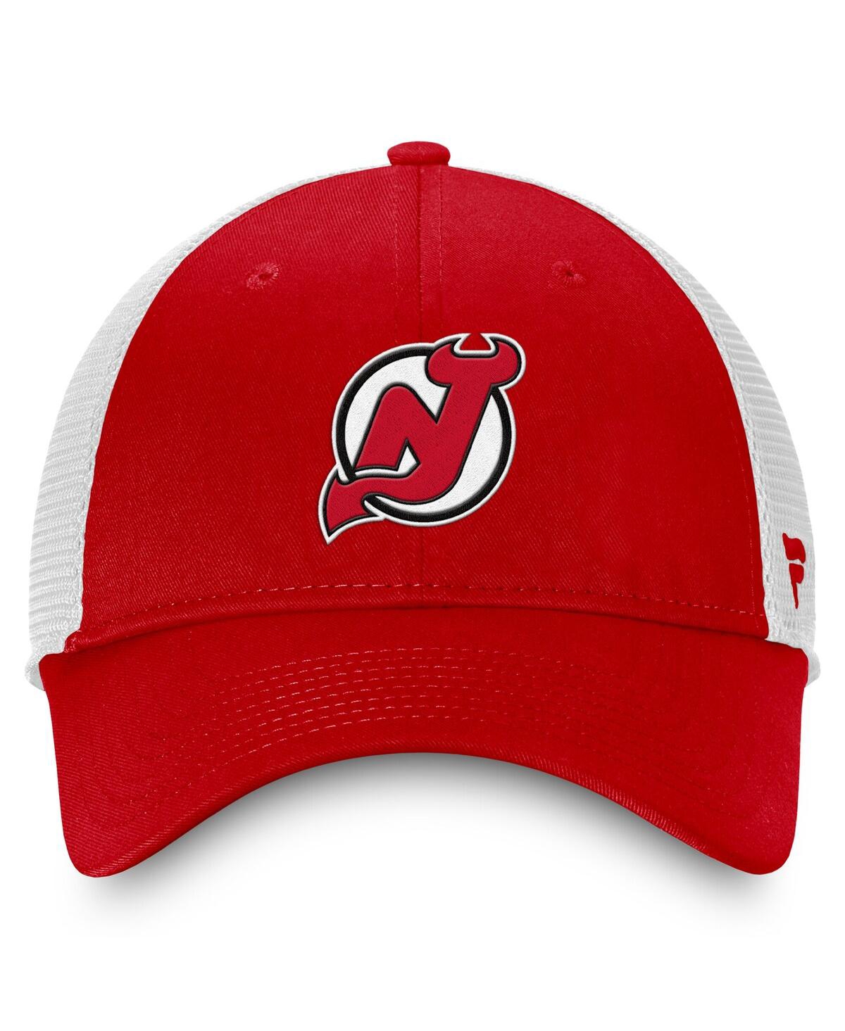 Fanatics Men's Red/white New Jersey Devils Slouch Core Primary Logo Trucker Adjustable Hat In Red,white