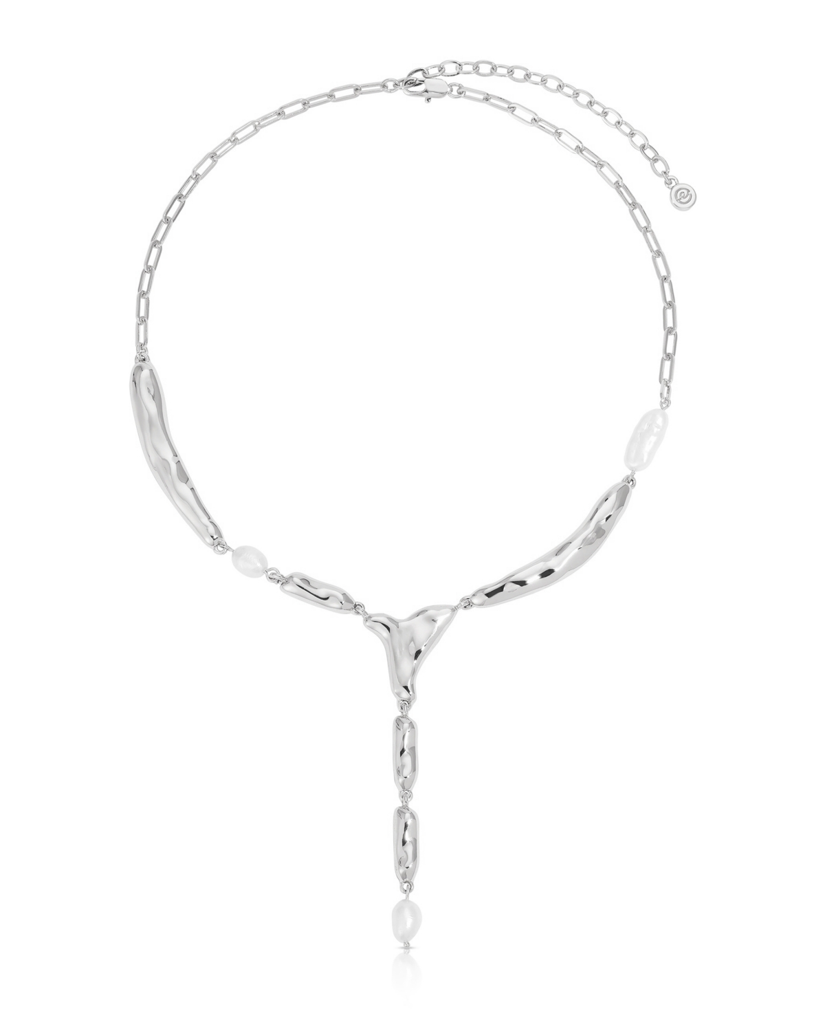 Ettika Liquid Melt And Cultivated Pearl Lariat Necklace In Silver
